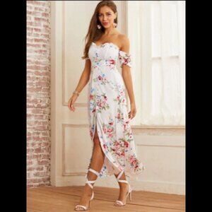 2 for $20 SBetro White Floral Draping Off Shoulder Dress